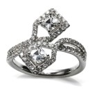 1 1/4 CT Ascher Cut Diamonds  Bypass Ring, 18k White Gold 